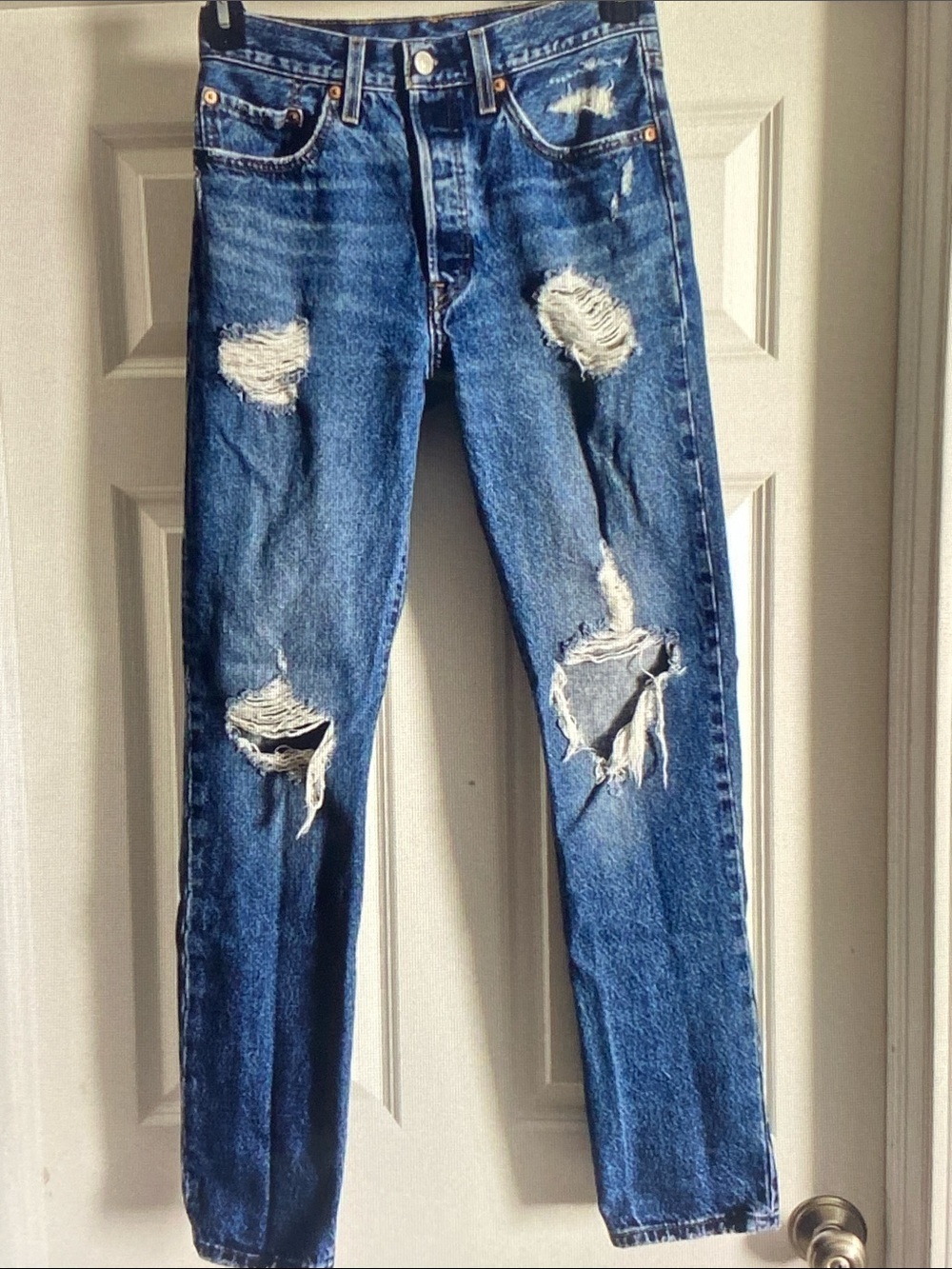 Levi's Blue Straight-Leg Distressed Jeans
